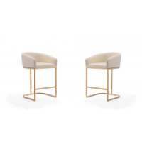 Manhattan Comfort 2-CS009-CR Louvre 36 in. Cream and Titanium Gold Stainless Steel Counter Height Bar Stool (Set of 2)